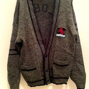 Vintage 90s Bugle Boy Logo Cardigan Global Challenge Sweatshirt Men’s L Gray